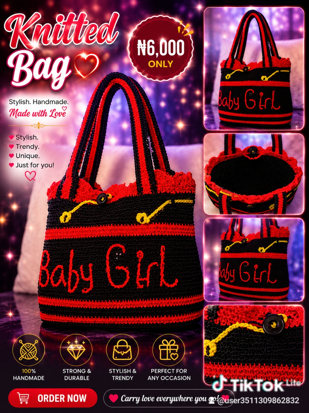 Handmade Knitted Shoulder Bag for Women