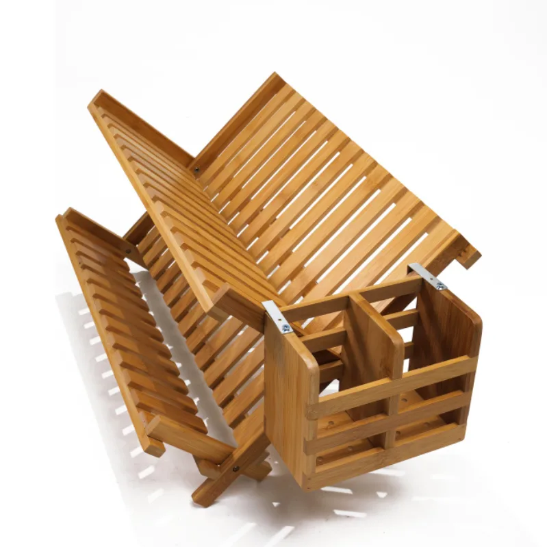 BambooCraft Water Resistant Bamboo X Shaped Foldable Dish Rack +Utensil Caddy - Image 1