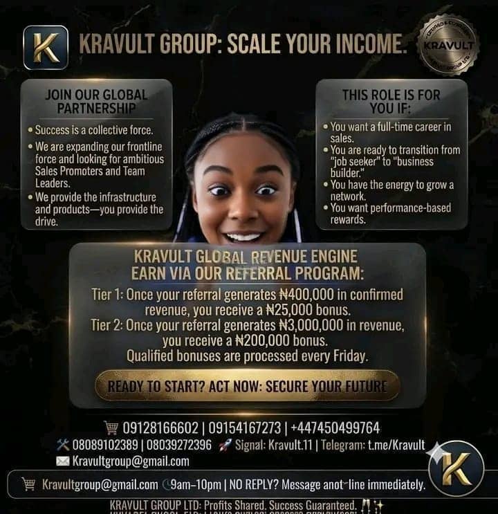 URGENT HIRING: Earn Up to ₦200k Weekly – Kravult Group Sales Partner